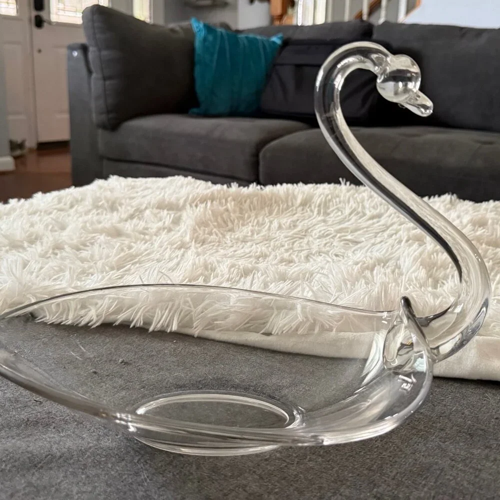 Vintage Glass Swan by Duncan & Miller, Candy/Trinket Dish